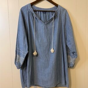 J Jill Denim Women’s Blue Top with Tassels Size 3x